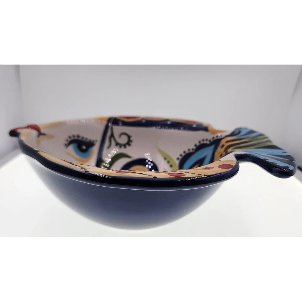 Espana Lifestyle BOCCA Fish Shaped Serving Bowl Hand Painted Ceramic Floral 3D - Picture 2 of 8